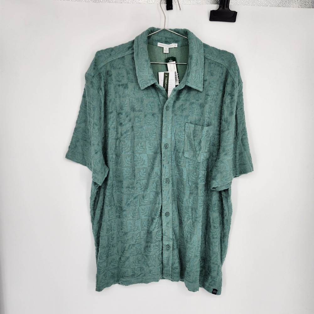 Threads 4 Thought Men's Dark Green XL Paxton Tile Leaf Jacquard Terry Shirt NWT